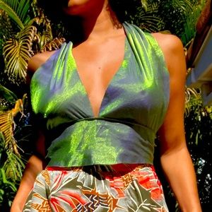 Iridescent Green Handmade Halter Crop Top